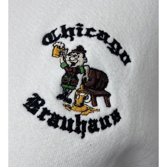 Vintage 90s Lee Crewneck Unisex Medium White Chicago Brauhaus Logo  Sweatshirt - Picture 3 of 7